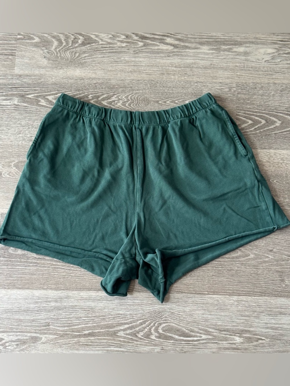 Aerie Fleece Comfy Lounge Shorts Womens Green High Rise Raw Hem Pockets Sz XL